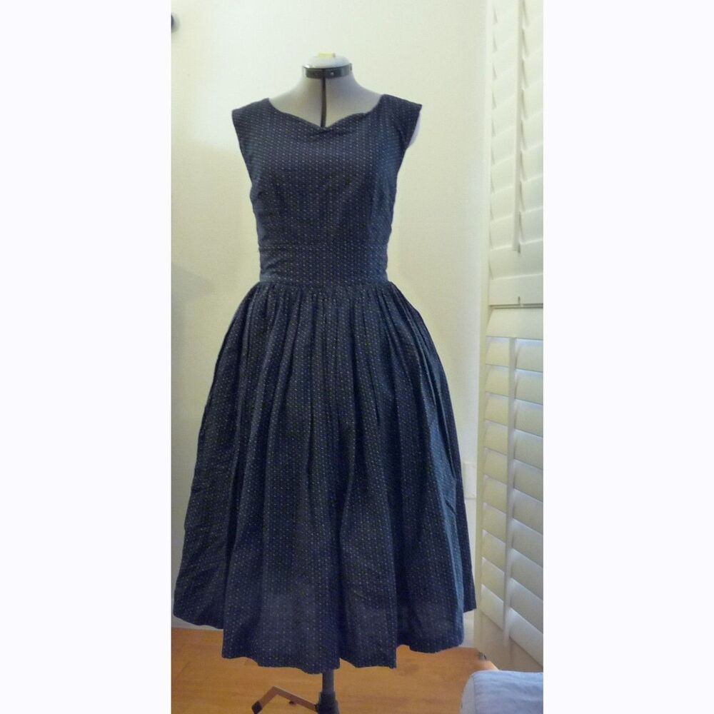 Modcloth Black Patterned A-Line Fitted Restro Midi Dress 6